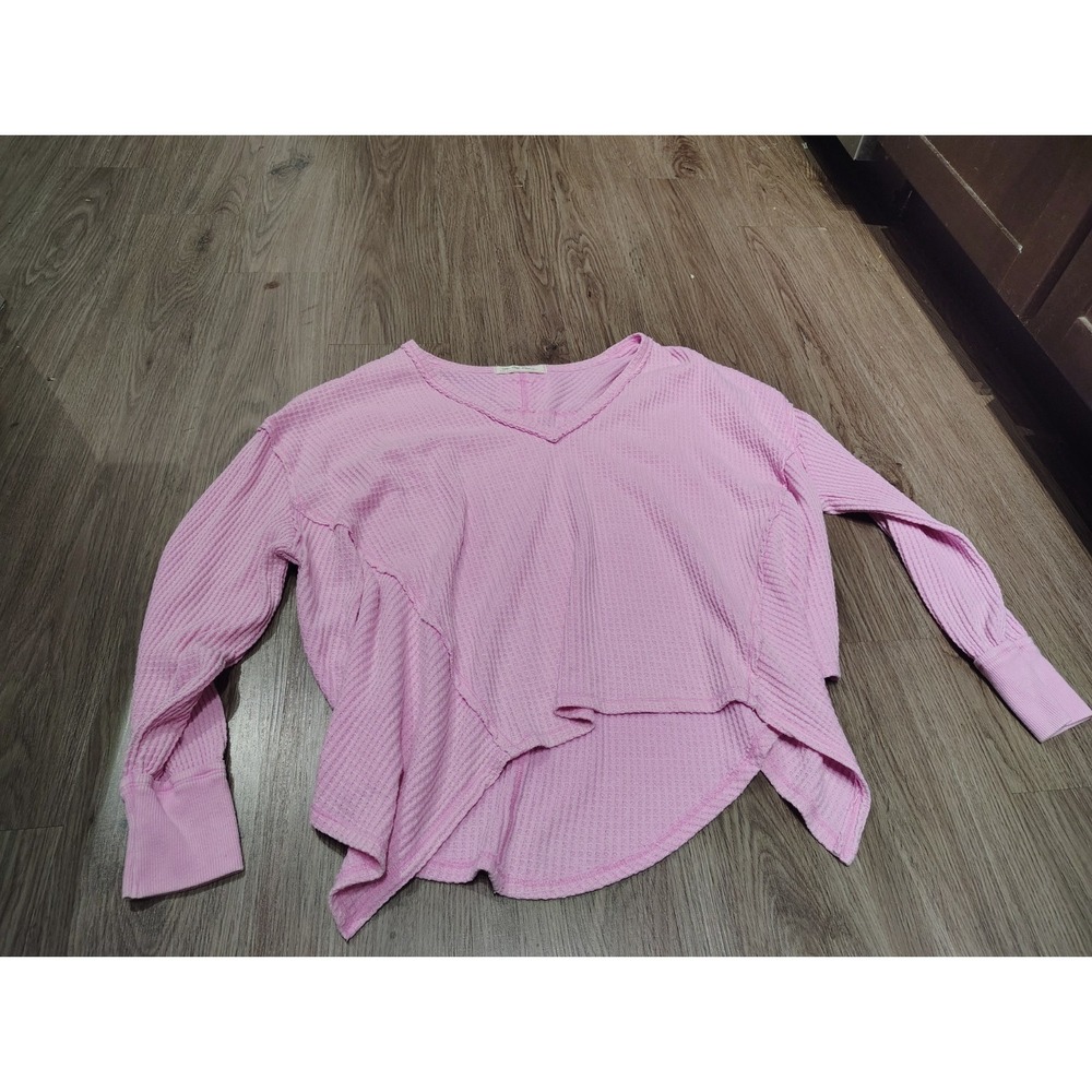 We The Free People Coraline Thermal Pink Long Sleeve Top Women's XS Waffle Knit